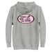 Carbon 100% cotton comfortable Unisex Hoodie with Kimo's Surf Hut Classic Oval Logo in Pink fabulously stylish fit front pocket and hood back view