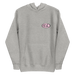 Carbon 100% cotton comfortable Unisex Hoodie with Kimo's Surf Hut Classic Oval Logo in Pink fabulously stylish fit front pocket and hood front view