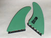 Used Akila Aipa Futures Twin Fin set of two surfboard fins in teal and blue fiberglass inside view